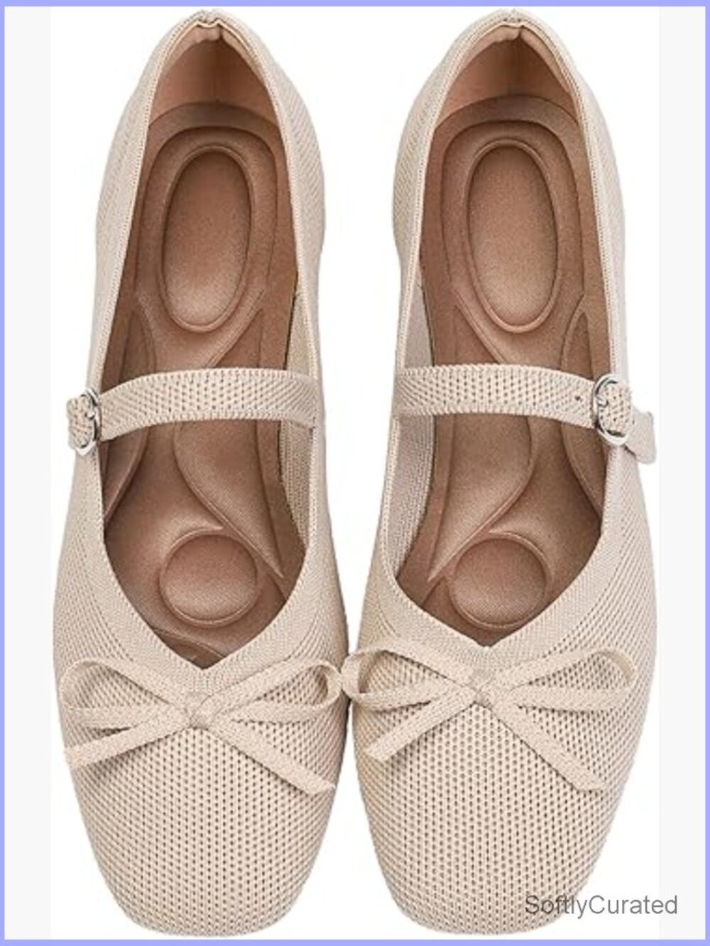 Square Toe Knit Flats with Adjustable Ankle Strap, Washable Comfort Shoes
